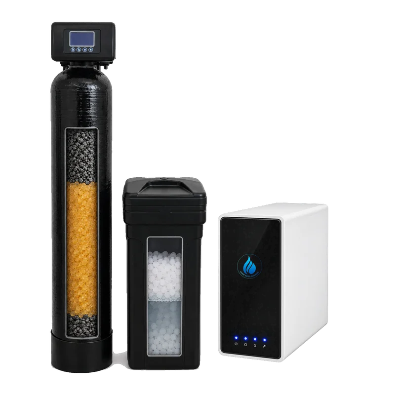 Whole-home water softener with brine tank and a reverse osmosis drinking water system